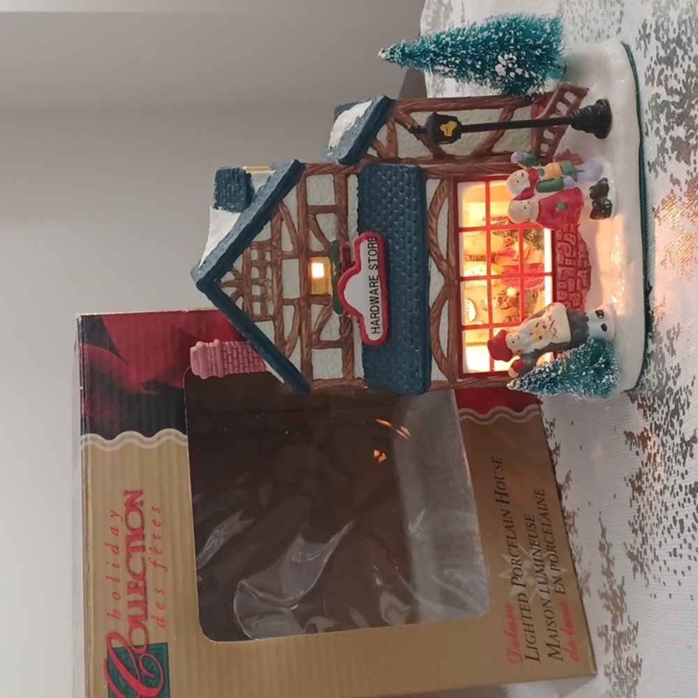 Holiday Collection Hardware Store Lighted Porcelain House Window Peep In Scene